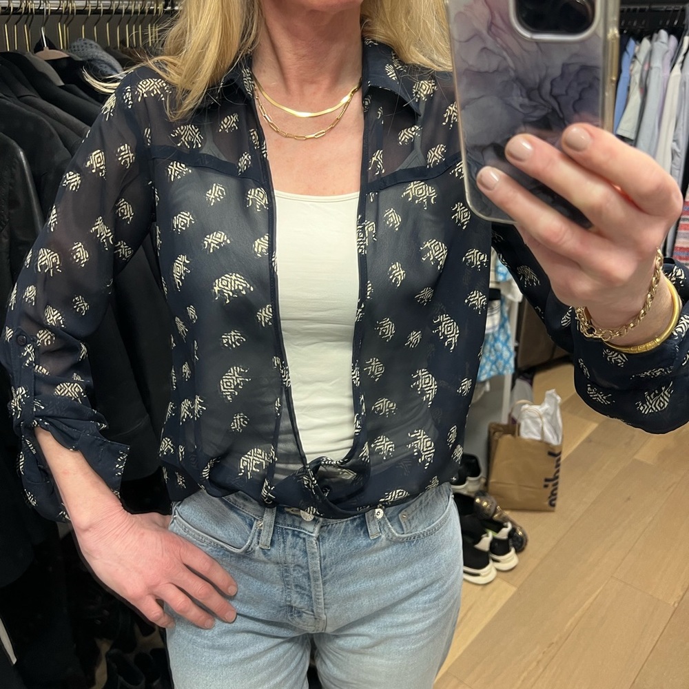 Japna Sheer blouse with cream colored elephant pattern